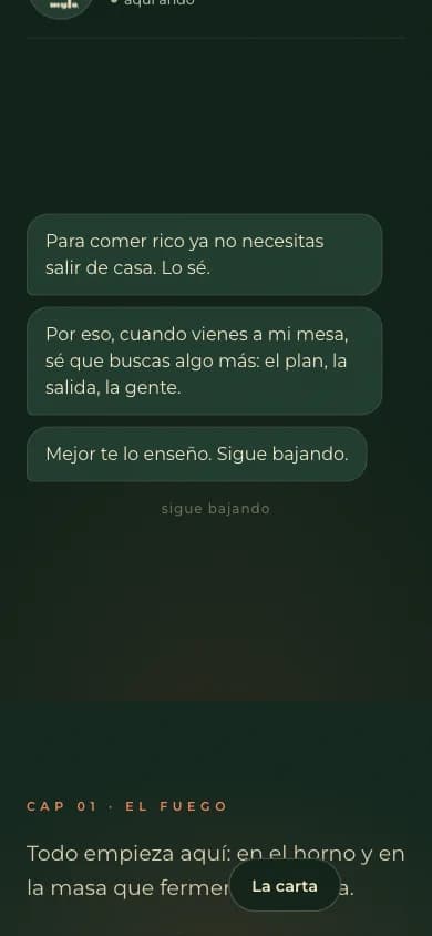Landing de Mylo: chat guiado por scroll en primera persona